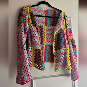 NWOT POL Colorful Crochet Women's Sweater One Size